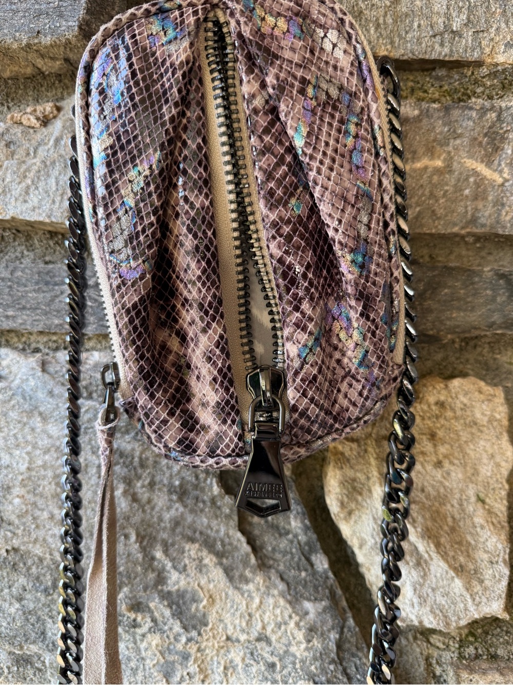 Aimee Kestenberg Mauve Snake-Print Crossbody Bag